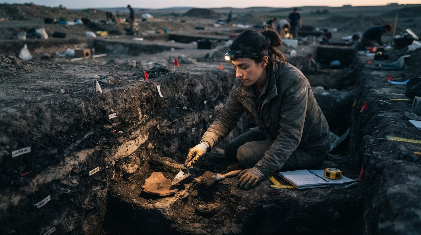 Editorial illustration for How Archaeologists Turn Layers of Earth into a Timeline of Human Settlement